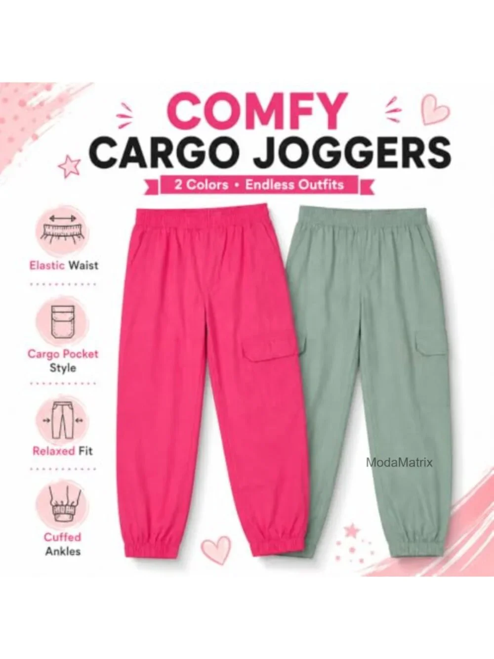 Girls 4 Pack Jogger Pants Set, Glitter and Foil Graphic Sweatpants, Soft Fleece